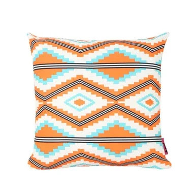 17.5″ Orange and Blue Geometric Square Outdoor Patio Throw Pillow