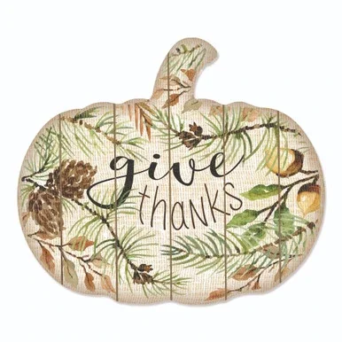 17″ Ivory and Green “Give Thanks” Hanging Pumpkin Thanksgiving Wall Decor