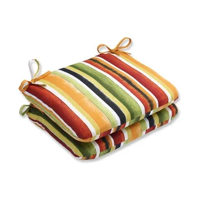 18.5″ Red and Orange Hot Tropic Ombre Striped Outdoor Patio Rounded Seat Cushion
