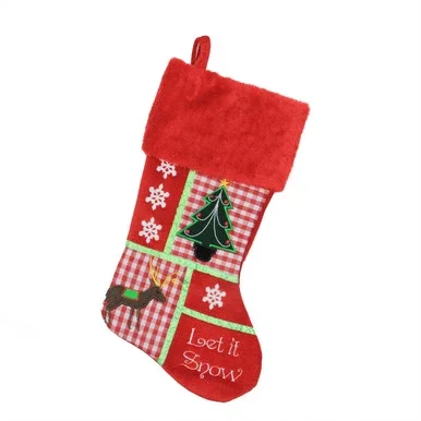 18.5″ Red Cheers Holiday Patches Let It Snow Christmas Stocking