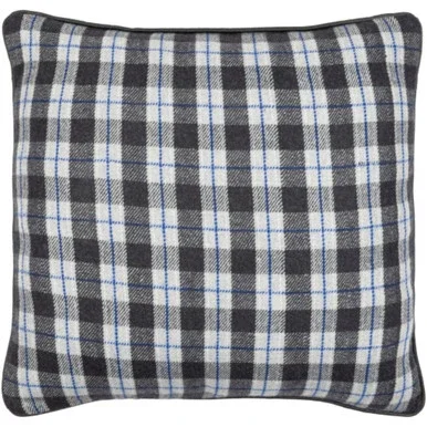18″ Black and Gray Plaid Pattern Piping Square Throw Pillow – Down Filler