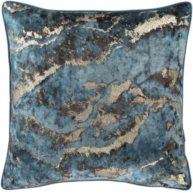 18″ Blue and Brown Square Earth Patterned Throw Pillow Cover with Piping