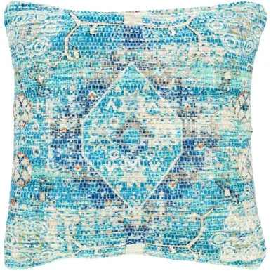 18″ Blue and Cream Digitally Printed Woven Square Throw Pillow