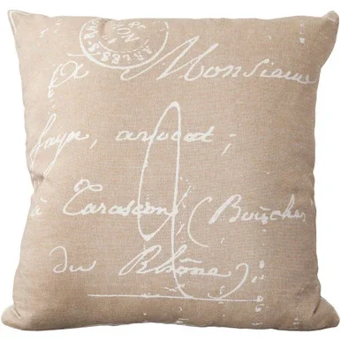 18″ Cream White and Beige “French text” Printed Square Throw Pillow Cover
