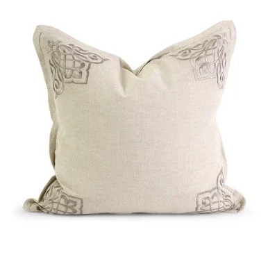 18″ Cream White and Silver Embroidered Square Throw Pillow