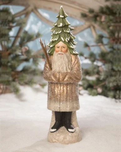 18″ Gold and Green Vintage Evergreen Belsnickle Christmas Tabletop Figurine
