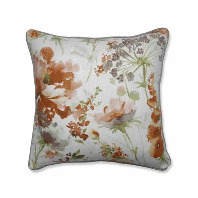 18″ Pink and White Perennial Indoor Floor Throw Pillow