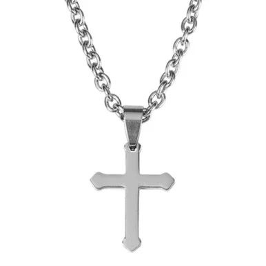 18″ Silver Plated Budded Cross Pendant with Chain Necklace