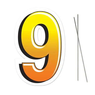 18″ Yellow and Black Number “9” Plastic Yard Sign with Metal Stakes