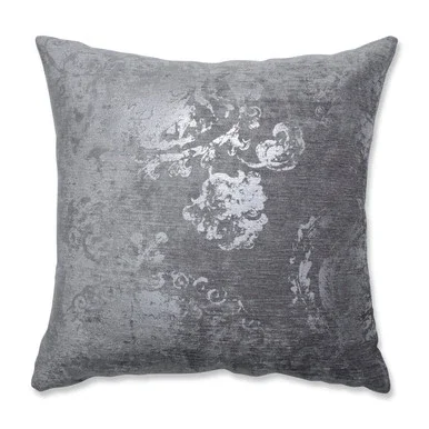 18” Metallic Gunmetal Suzani Patterned Throw Pillow