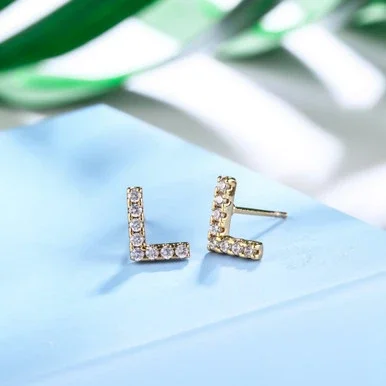 18K Gold Plated Monogram Stud Earrings – L