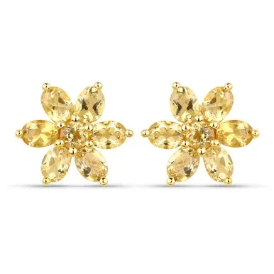 18K Yellow Gold Plated 2.12 Carat Genuine Citrine .925 Sterling Silver Earrings