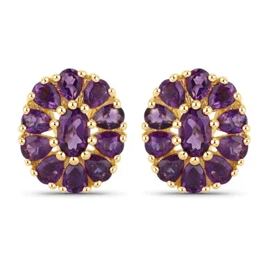 18K Yellow Gold Plated 3.84 Carat Genuine Amethyst .925 Sterling Silver Earrings