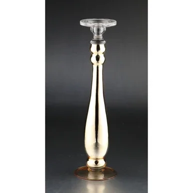19.5″ Metallic Champagne Gold Decanter Design Table Top Glass Pillar Candleholder