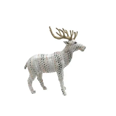 19.50″ Large Woven Stag with Wood Antlers Figure