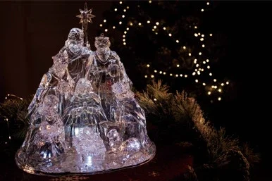 19″ Clear Contemporary LED Lighted Large Christmas Nativity Set