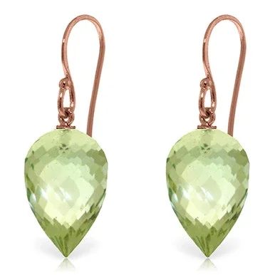 19 CTW 14k Solid Rose Gold Fish Hook Earrings Briolette Green Amethyst