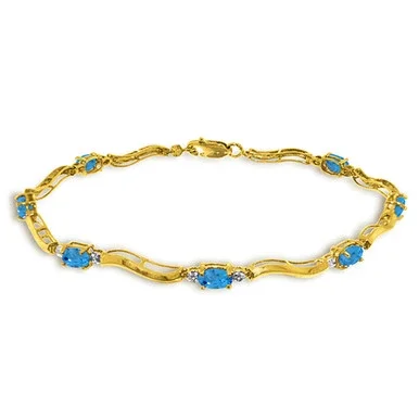 2.16 Carat 14k Solid Gold Tennis Bracelet Diamond Blue Topaz