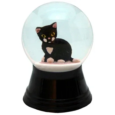 2.5″ Black and White Perzy Kitten Glass Halloween Mini Snow Globe