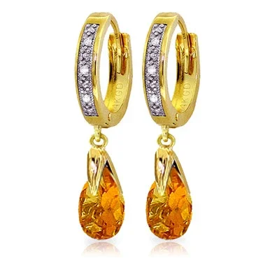 2.53 Carat 14k Solid Gold Hoop Earrings Diamond Citrine