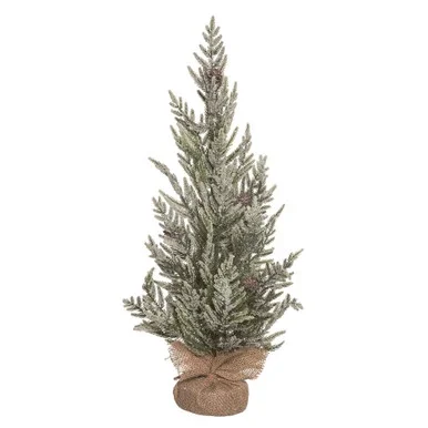 2′ Frosted Relaxed Leaf Artificial Christmas Tree with Burlap Base, Unlit