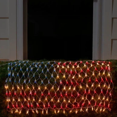 2′ x 2.75′ Red and Blue American Flag Mini Net Style Lights – White Wire