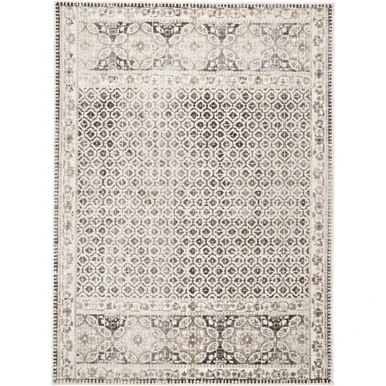 2′ x 3′ Charcoal Gray and Ivory Geometric Floral Rectangular Area Throw Rug
