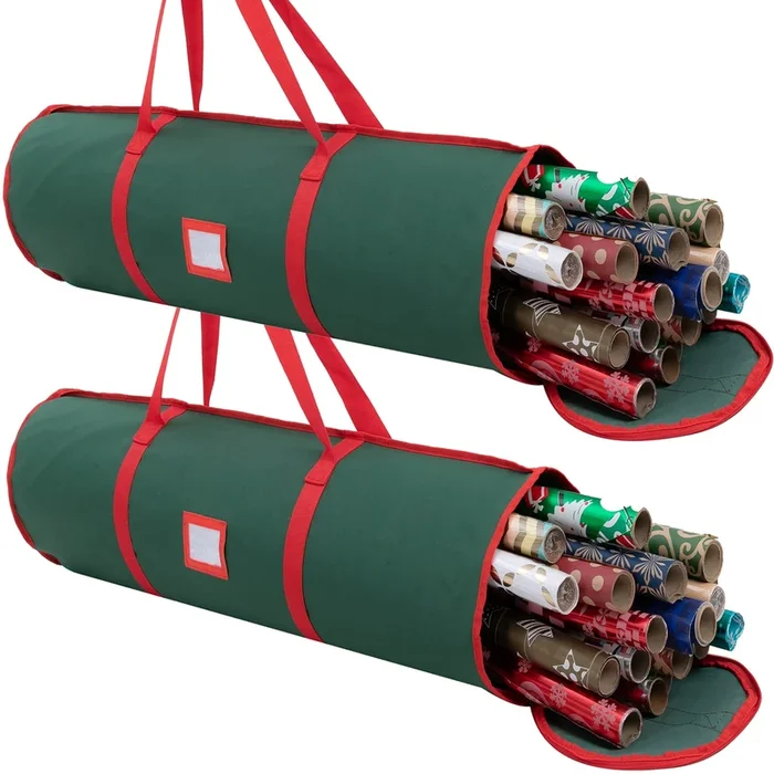 2 Pack Christmas Wrapping Paper Storage Bag Set