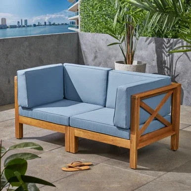 2-Piece Blue and Brown Outdoor Patio Sectional Loveseat Set 30.25″