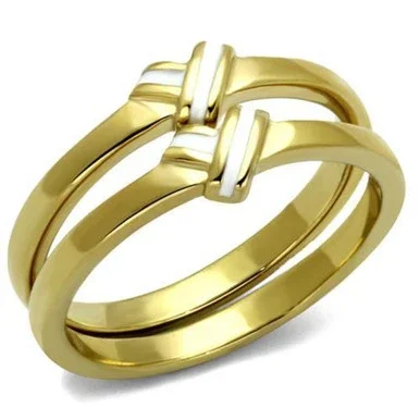 2-Piece Women’s Gold IP Stainless Steel Heart Shaped Ring Set with White Epoxy – Size 5