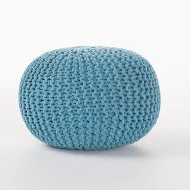 20″ Aqua Blue Contemporary Hand Knitted Pouf Ottoman