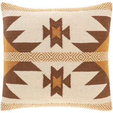20″ Cream and Brown Tribal Pattern Square Throw Pillow Cover