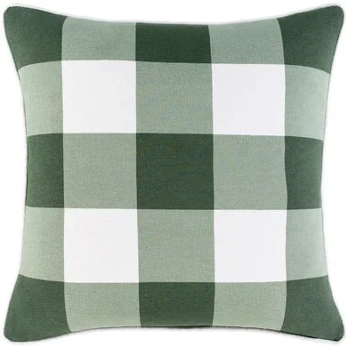 20″ Green and White Checkered Screen Printed Pattern Square Throw Pillow Cover