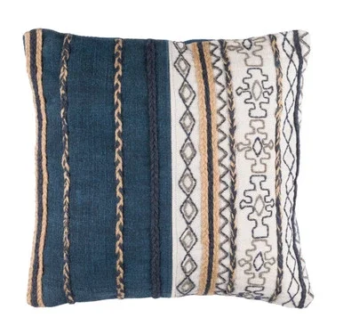 20″ Navy Blue and White Embroidered Square Throw Pillow