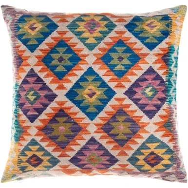 20″ Orange and Blue Geometric Pattern Square Throw Pillow