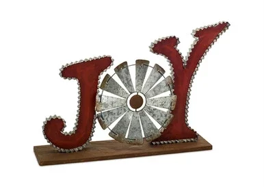 20″ Red and Grey Windmill Themed Rustic Finish Joy Carved Tabletop