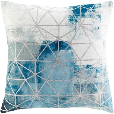 20″ Silver and White Geometric Square Throw Pillow with Knife Edge – Down Filler