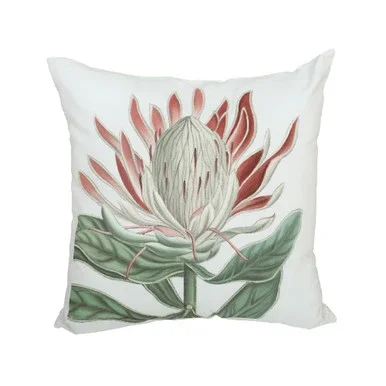 20″ White Hand-Painted Red Clover Botanical Square Outdoor Pillow