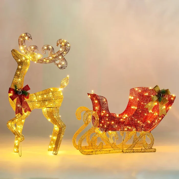 200 LED Lighted Christmas Reindeer and Sleigh Outdoor Decoration