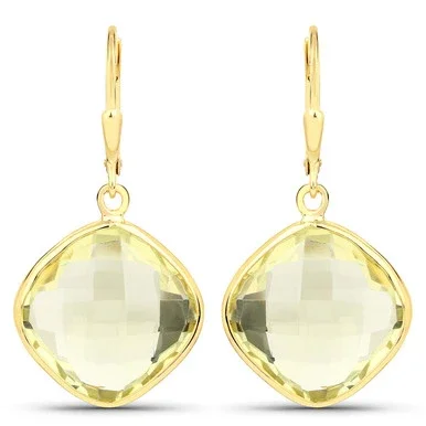 21.40 Carat Genuine Lemon Quartz .925 Sterling Silver Earrings