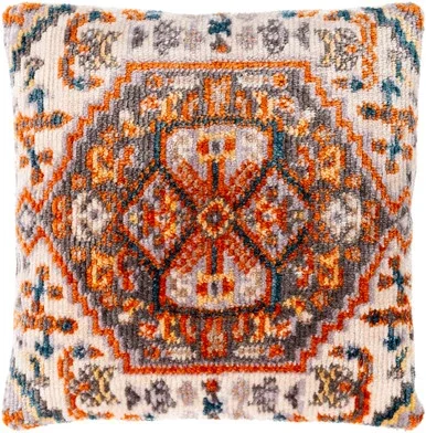 21″ Cream and Orange Oriental Patterned Square Throw Pillow Cover