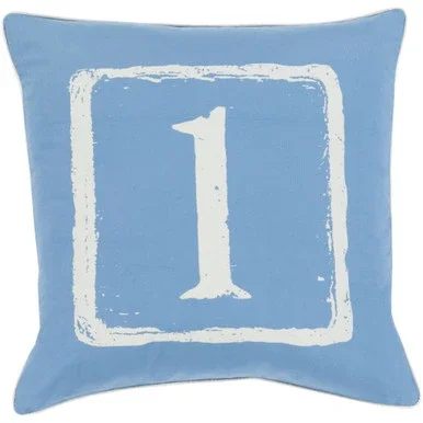22″ Blue and White “1” Printed Square Throw Pillow Cover