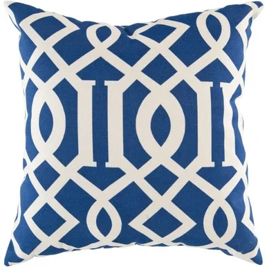 22″ Blue and White Contemporary Square Throw Pillow Cover