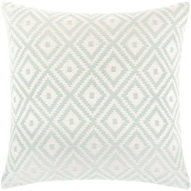 22″ Cream and Green Jacquard Pattern Square Throw Pillow