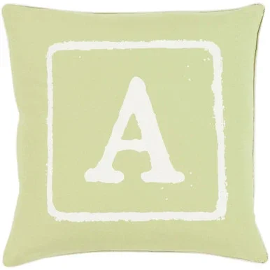 22″ Lime Green and White “A” Printed Square Throw Pillow Cover