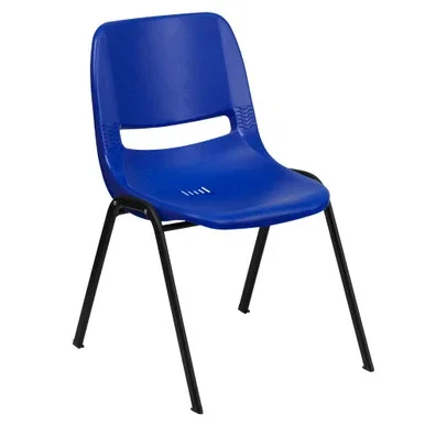 22″ Navy Ergonomic Shell Stack Chair with Black Frame