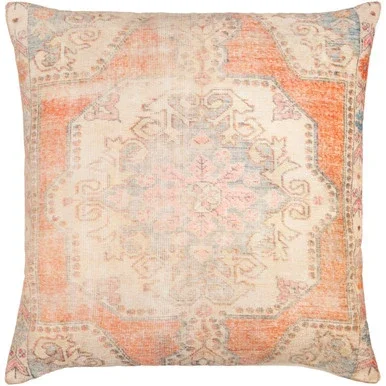 22″ Orange and Beige Digitally Printed Square Throw Pillow – Down Filler