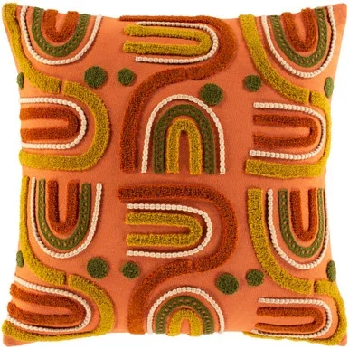 22″ Orange and Green Embroidered Knitted Square Throw Pillow