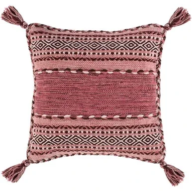 22″ Pink and White Bohemian Pattern Square Throw Pillow Cover