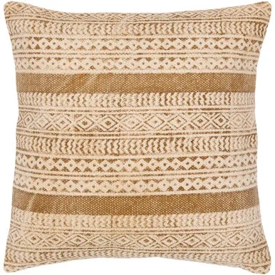 22″ Tan and Beige Geometric Tribal Square Throw Pillow